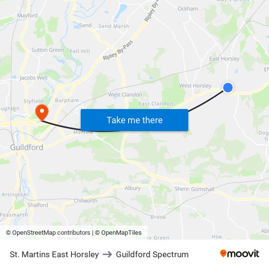 St. Martins East Horsley to Guildford Spectrum map