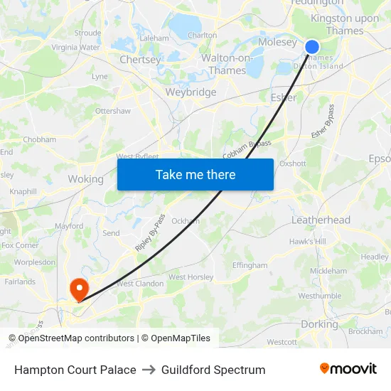 Hampton Court Palace to Guildford Spectrum map