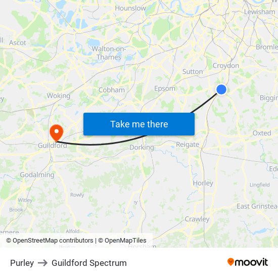 Purley to Guildford Spectrum map