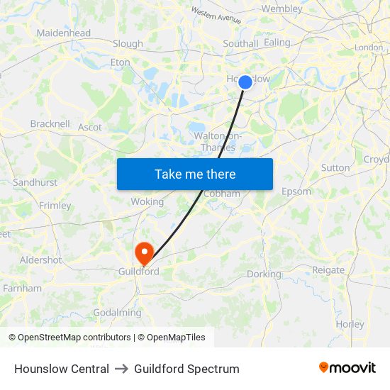 Hounslow Central to Guildford Spectrum map