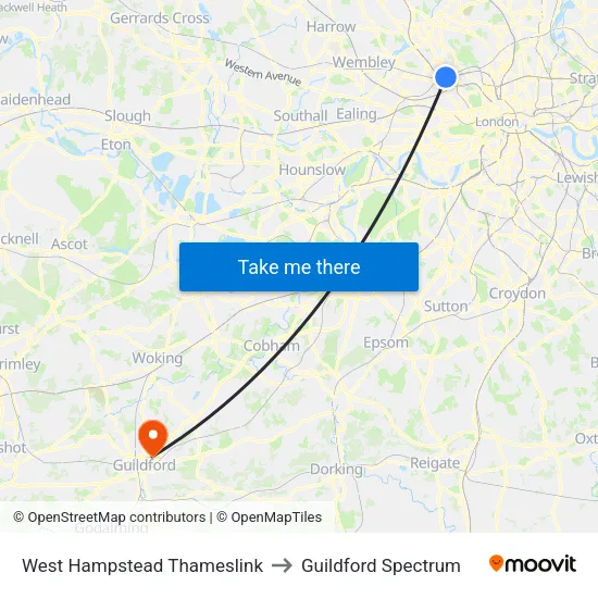 West Hampstead Thameslink to Guildford Spectrum map