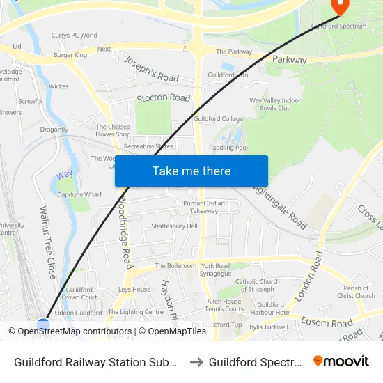 Guildford Railway Station Subway to Guildford Spectrum map