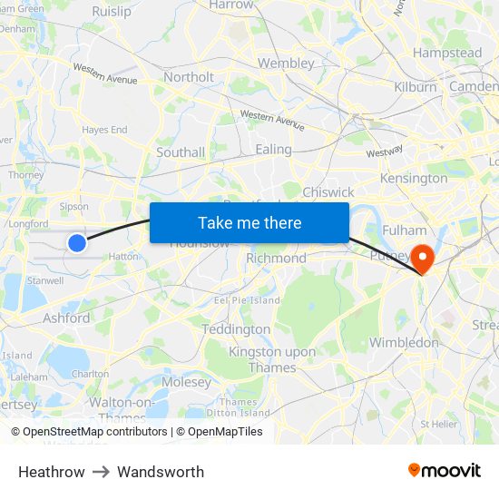 Heathrow to Wandsworth map