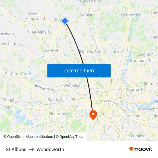 St Albans to Wandsworth map