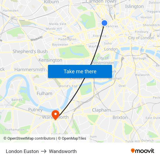London Euston to Wandsworth map