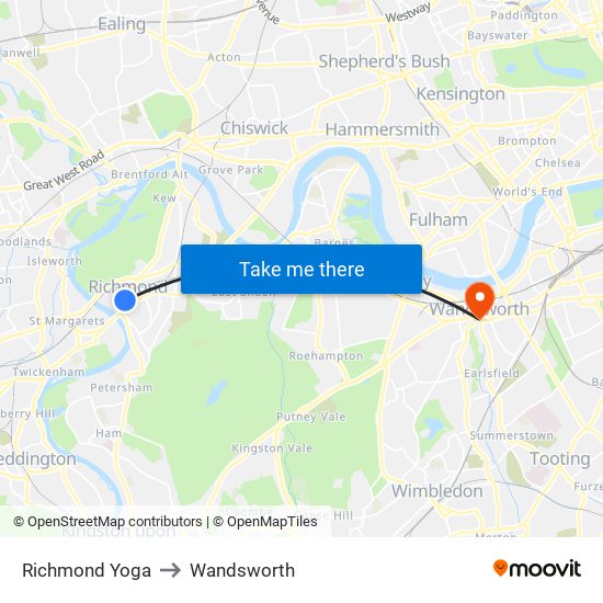 Richmond Yoga to Wandsworth map