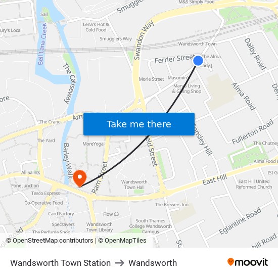 Wandsworth Town Station to Wandsworth map