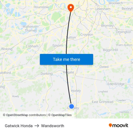 Gatwick Honda to Wandsworth map