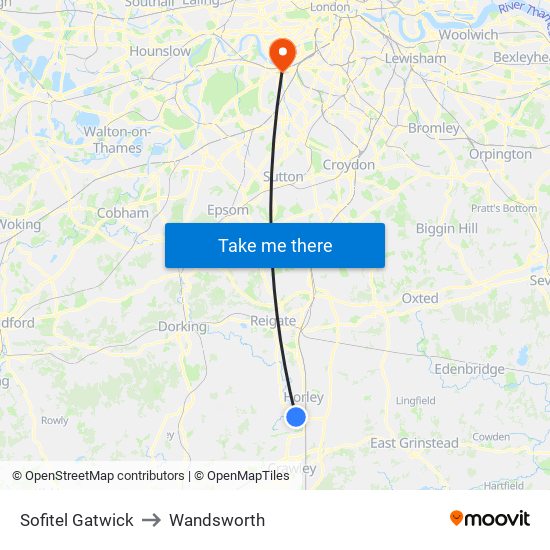 Sofitel Gatwick to Wandsworth map