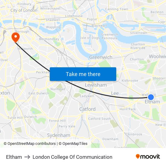 Eltham to London College Of Communication map