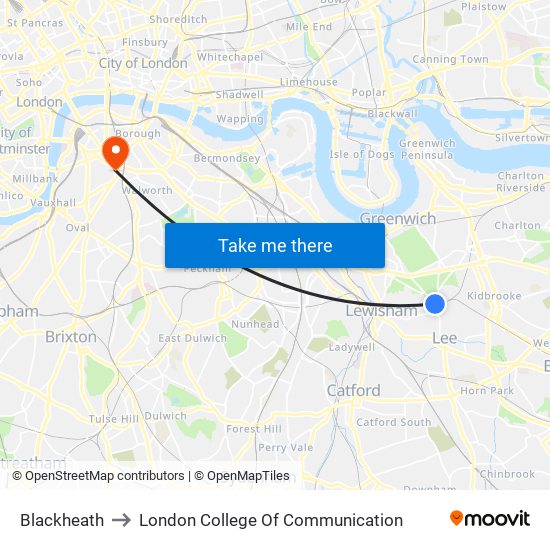 Blackheath to London College Of Communication map