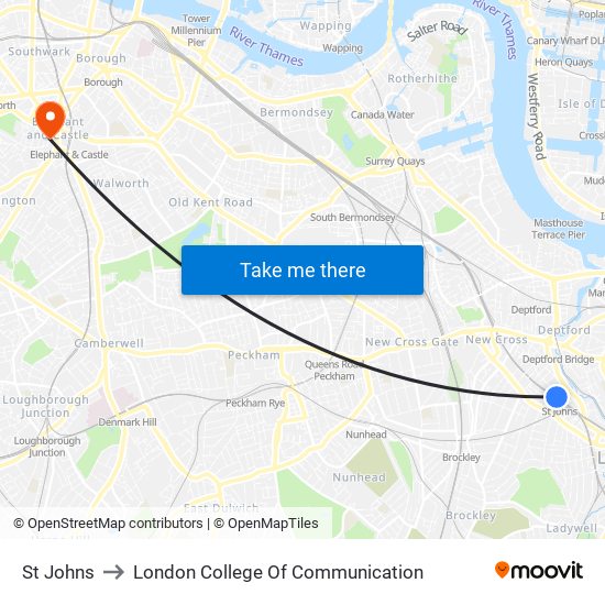 St Johns to London College Of Communication map