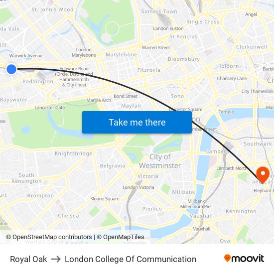 Royal Oak to London College Of Communication map