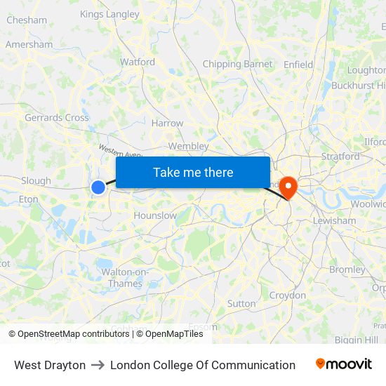 West Drayton to London College Of Communication map