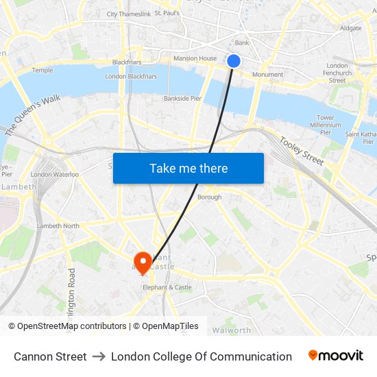 Cannon Street to London College Of Communication map