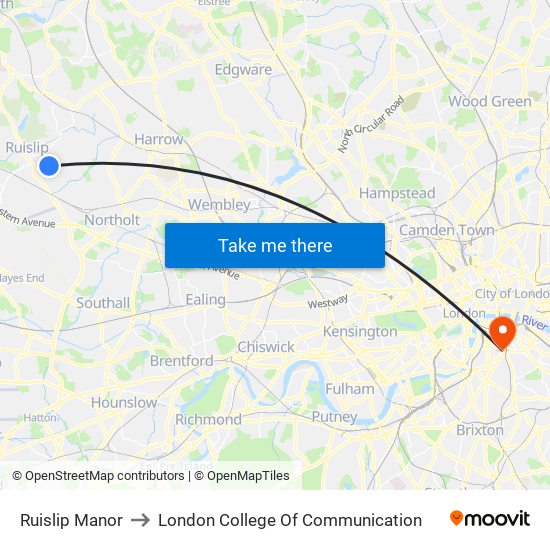 Ruislip Manor to London College Of Communication map