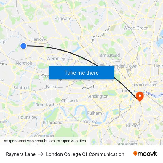 Rayners Lane to London College Of Communication map