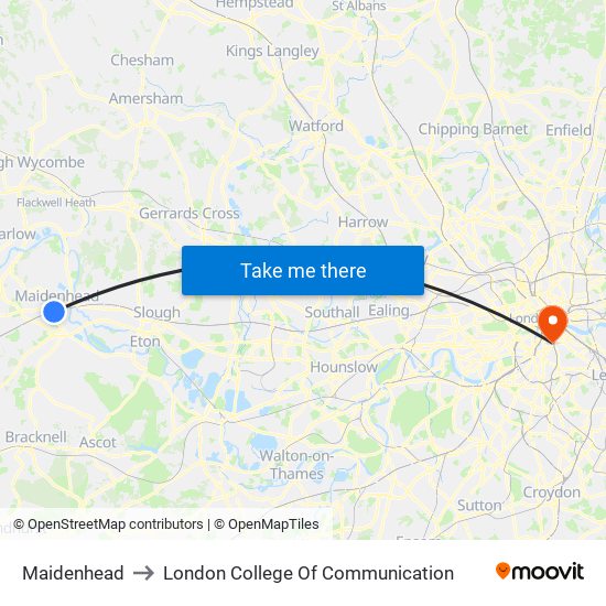 Maidenhead to London College Of Communication map
