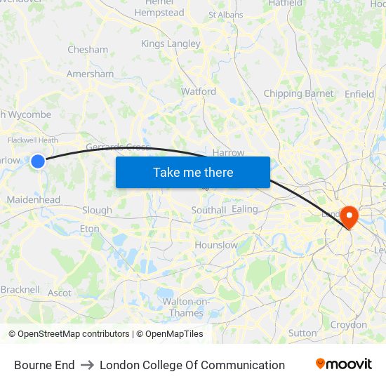 Bourne End to London College Of Communication map