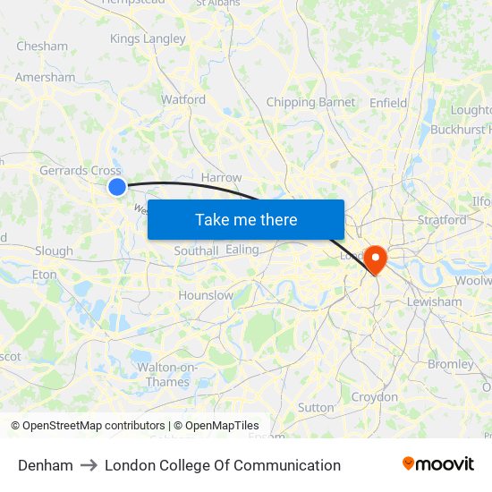 Denham to London College Of Communication map