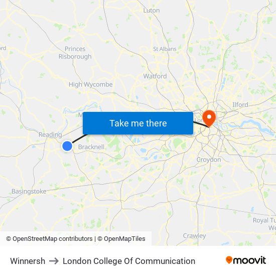 Winnersh to London College Of Communication map