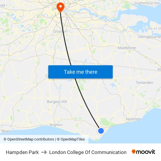 Hampden Park to London College Of Communication map