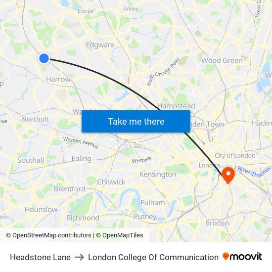 Headstone Lane to London College Of Communication map