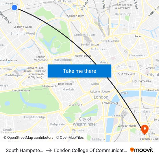 South Hampstead to London College Of Communication map