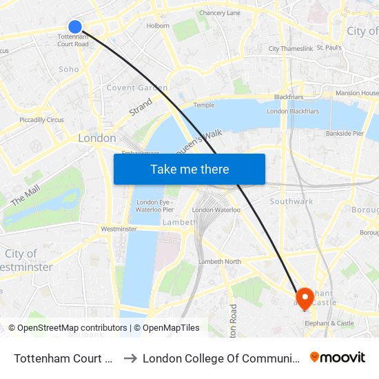 Tottenham Court Road to London College Of Communication map