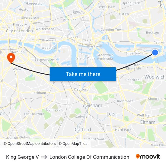 King George V to London College Of Communication map