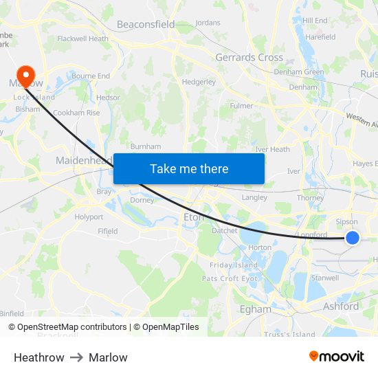 Heathrow to Marlow map