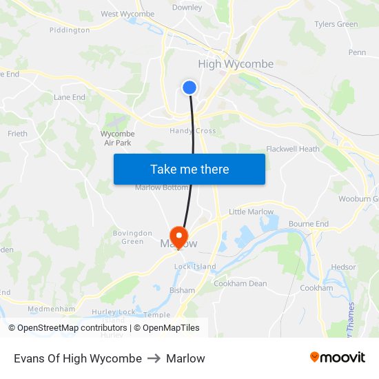 Evans Of High Wycombe to Marlow map