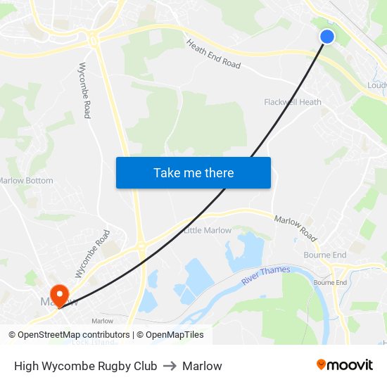 High Wycombe Rugby Club to Marlow map