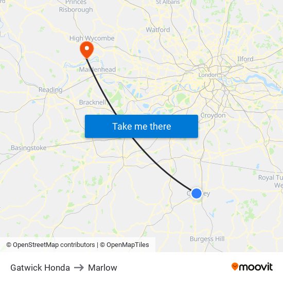 Gatwick Honda to Marlow map