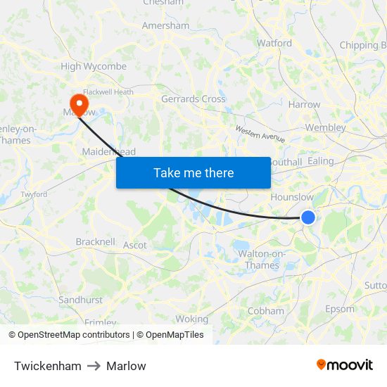 Twickenham to Marlow map
