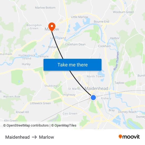 Maidenhead to Marlow map