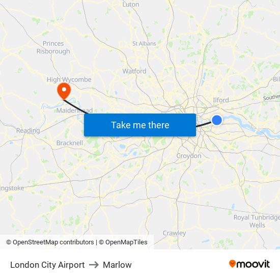 London City Airport to Marlow map