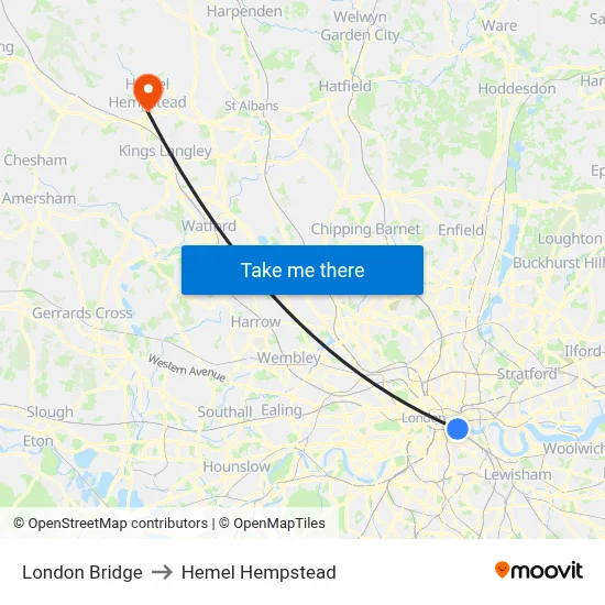 London Bridge to Hemel Hempstead map