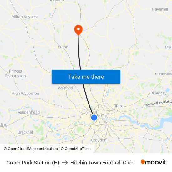 Green Park Station (H) to Hitchin Town Football Club map