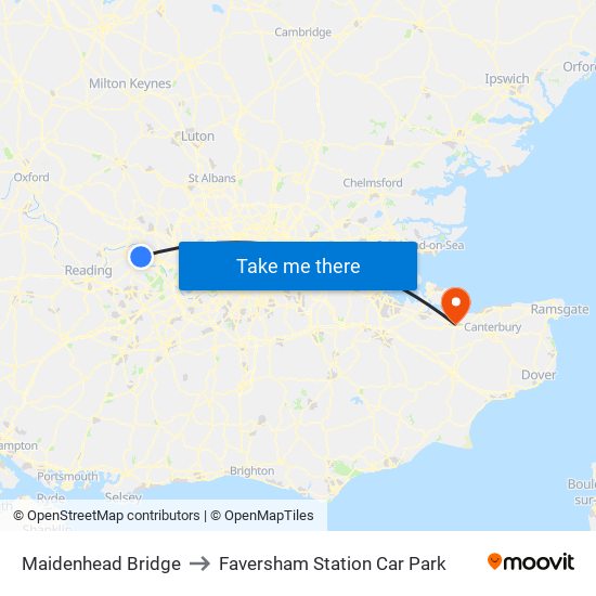 Maidenhead Bridge to Faversham Station Car Park map