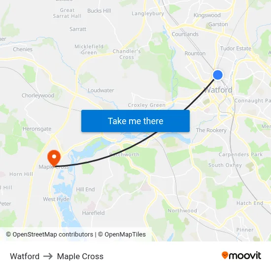 Watford to Maple Cross map