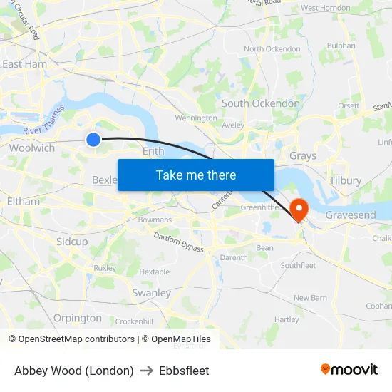 Abbey Wood (London) to Ebbsfleet map