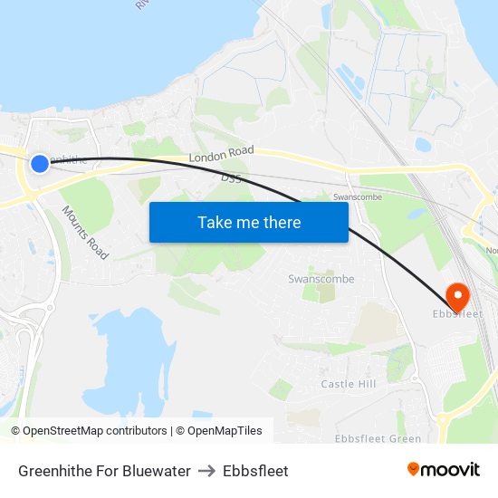 Greenhithe For Bluewater to Ebbsfleet map