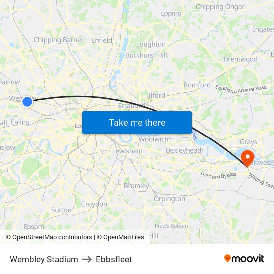 Wembley Stadium to Ebbsfleet map