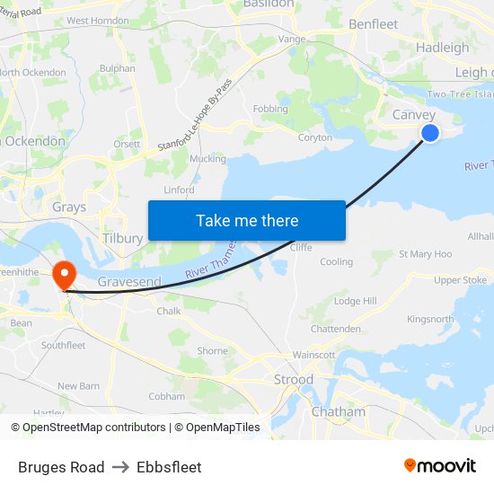 Bruges Road to Ebbsfleet map