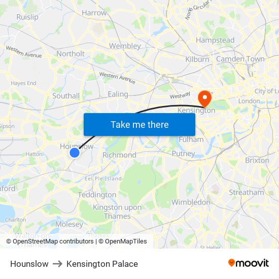 Hounslow to Kensington Palace map
