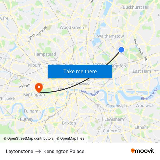 Leytonstone to Kensington Palace map
