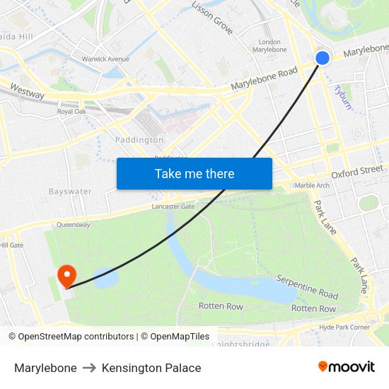 Marylebone to Kensington Palace map