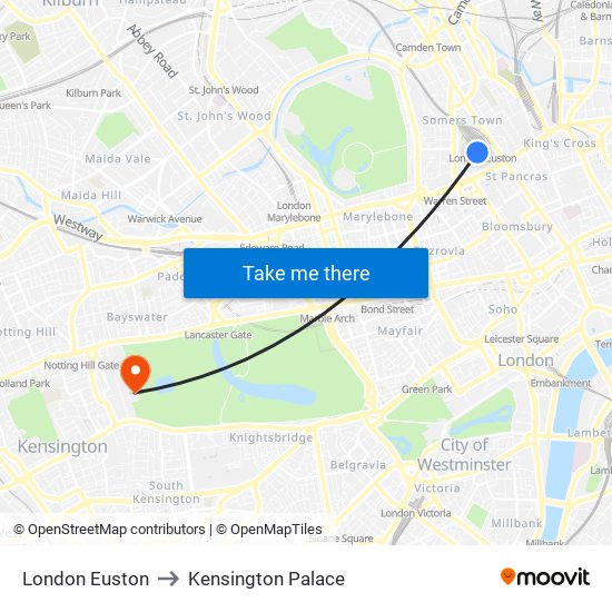 London Euston to Kensington Palace map
