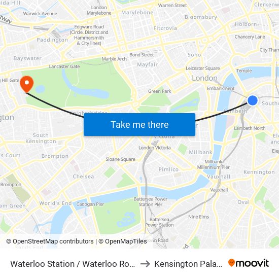 Waterloo Station / Waterloo Road to Kensington Palace map